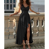 Lizakosht Summer Dress Sexy High Waist Pleated Irregular Dress Women One Shoulder Sleeveless Slash Neck Backless Slim Solid Color Dress